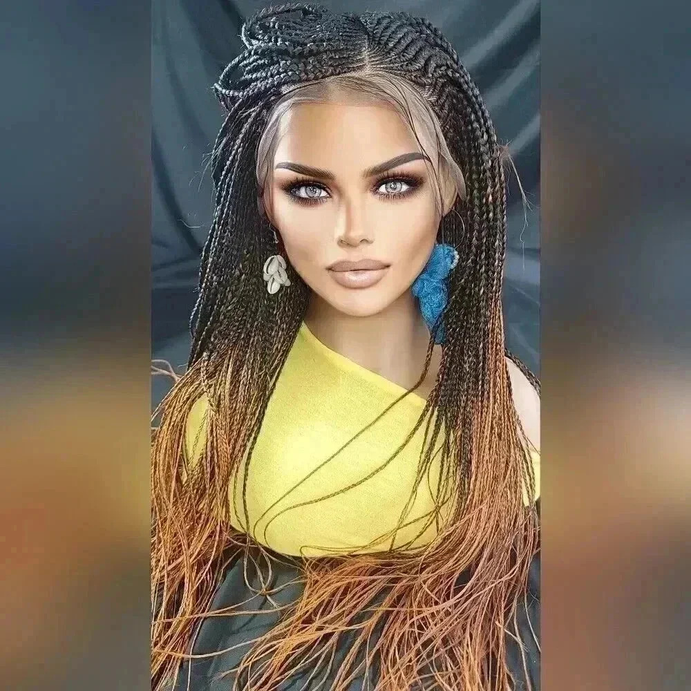 🔥 Auburn Ombre Box Braids Wig w/Lace | Premium Synthetic | Heat Resistant